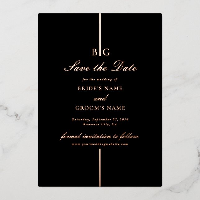 Véritable carte de mariage noir à feuille d'or ros (Recto)