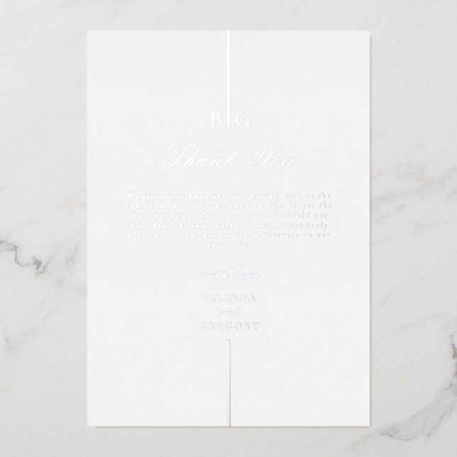 Véritable carte de remerciement de mariage à monog (Recto)