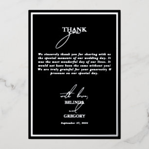 Véritable Carte de remerciements Mariage noir Silv