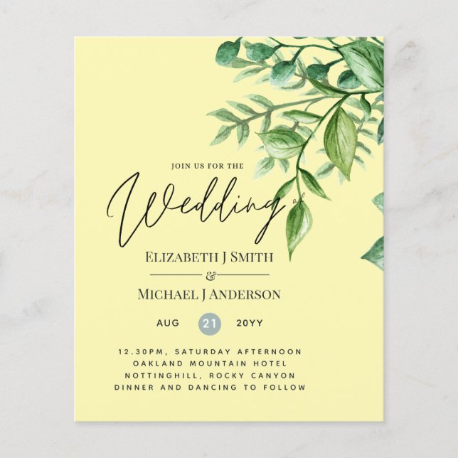Véritable couleur VERDURE Budget Mariage Invitatio (Devant)