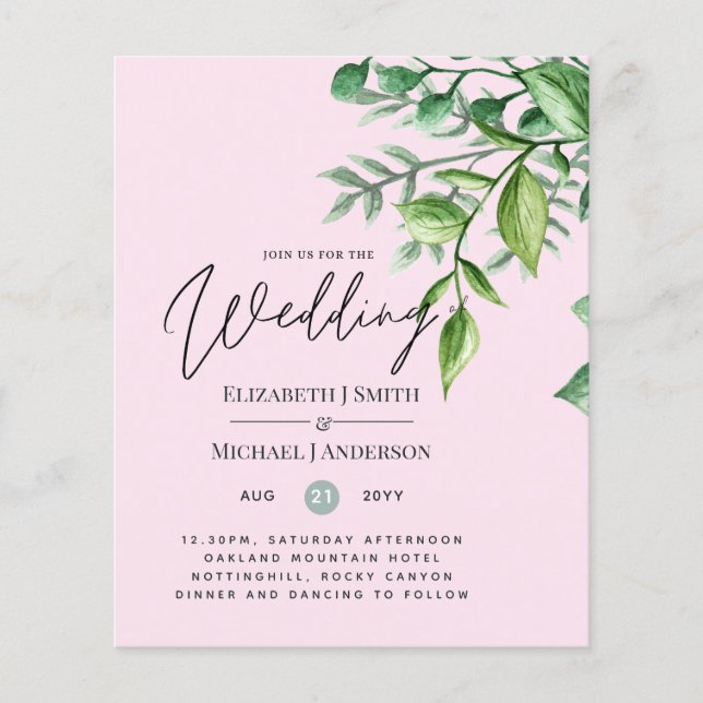 Véritable couleur VERDURE Budget Mariage Invitatio (Devant)