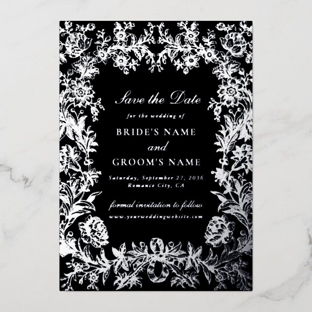 Véritable Foil Floral Mariage Enregistrer la carte (Recto)