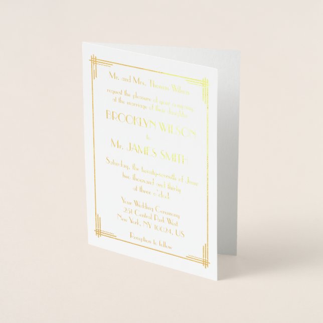 Véritable Gold Foil Art Déco Invitations de mariag (Devant)