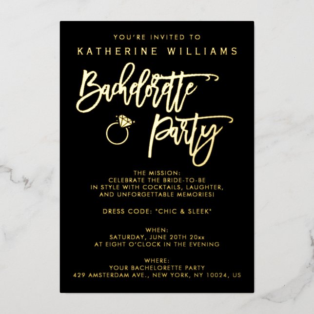 Véritable Gold Foil Bachelorette Invitations (Recto)
