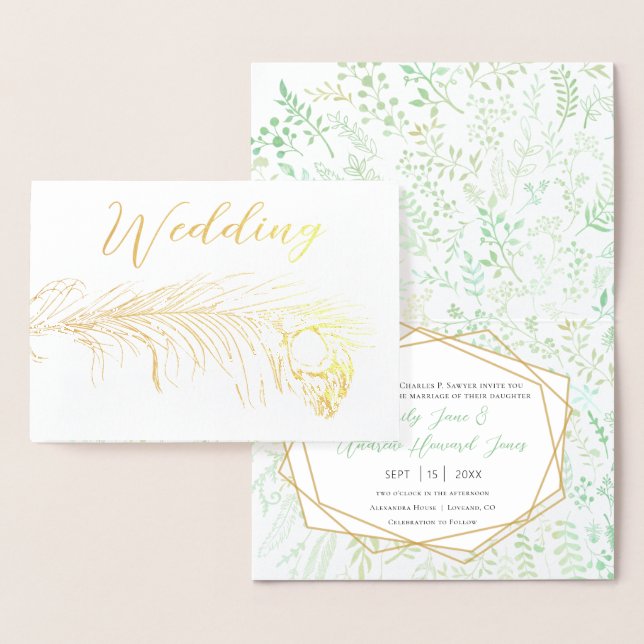 Véritable Gold Foil Peacock Invitations de mariage (Affichage)