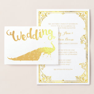 Véritable Gold Foil Peacock Invitations de mariage