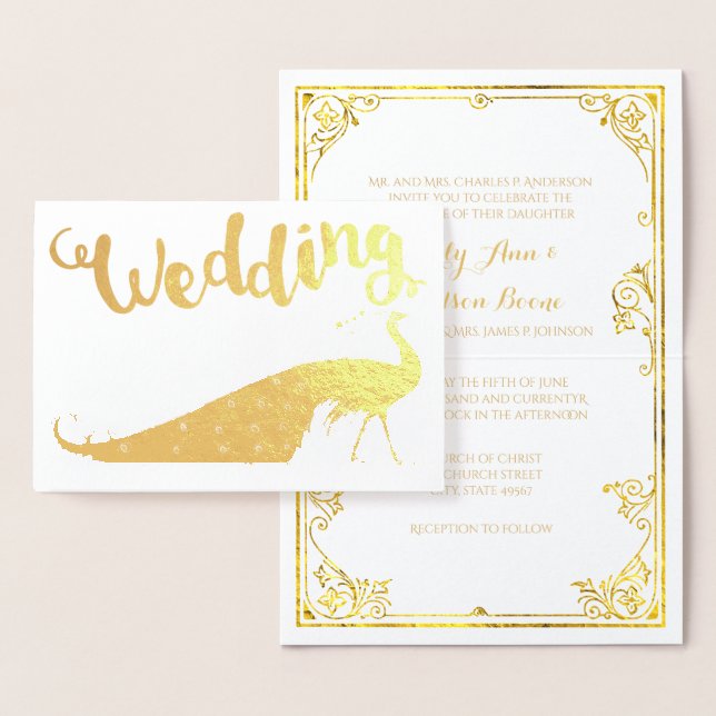 Véritable Gold Foil Peacock Invitations de mariage (Affichage)