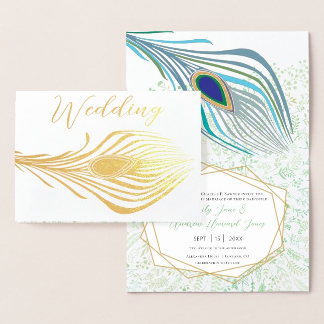 Véritable Gold Foil Peacock Invitations de mariage (Affichage)