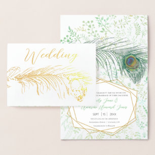 Véritable Gold Foil Peacock Invitations de mariage
