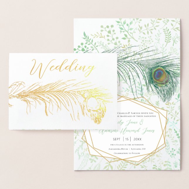 Véritable Gold Foil Peacock Invitations de mariage (Affichage)