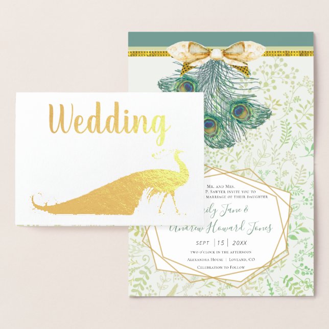 Véritable Gold Foil Peacock Invitations de mariage (Affichage)