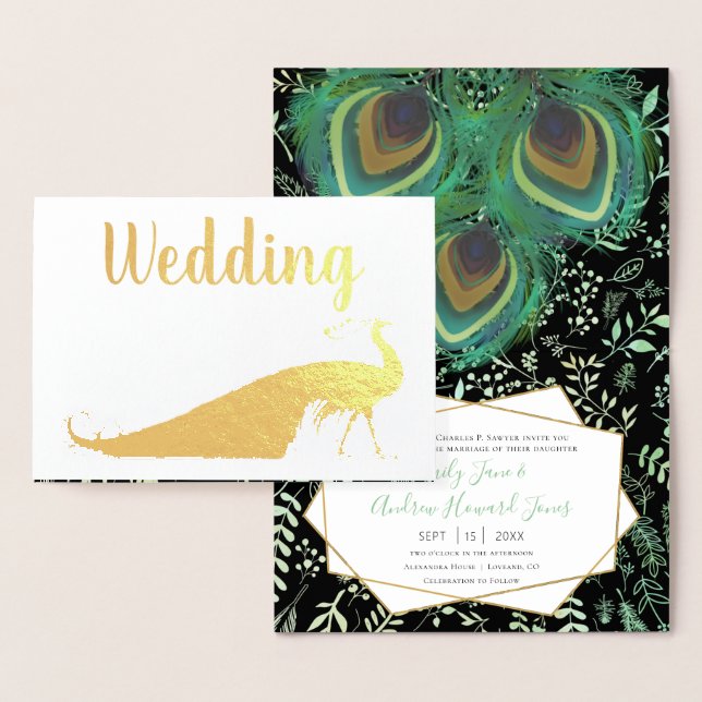 Véritable Gold Foil Peacock Invitations de mariage (Affichage)
