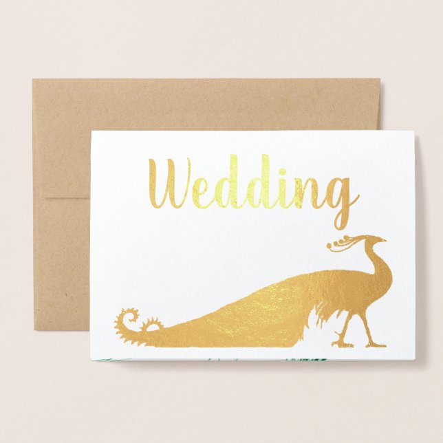 Véritable Gold Foil Peacock Invitations de mariage (Devant avec enveloppe)