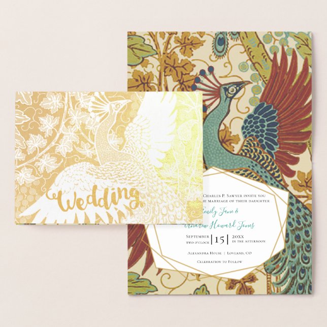 Véritable Gold Foil Peacock Invitations de mariage (Affichage)