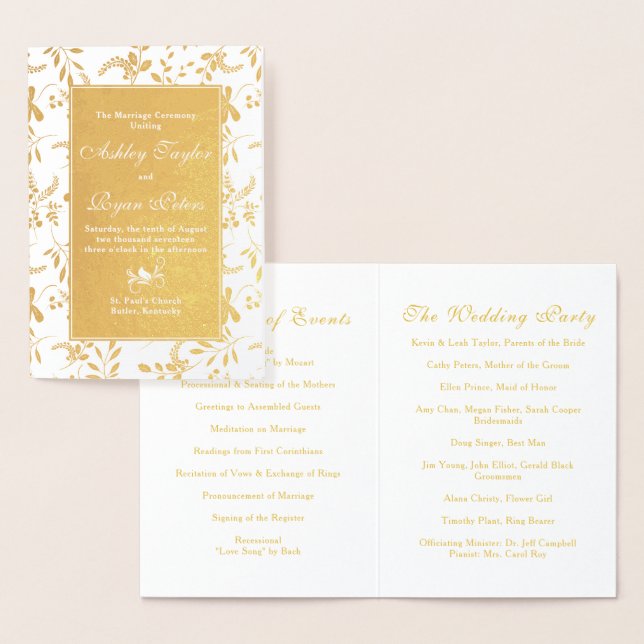 Véritable Gold Foil Programme de mariage végétal (Affichage)
