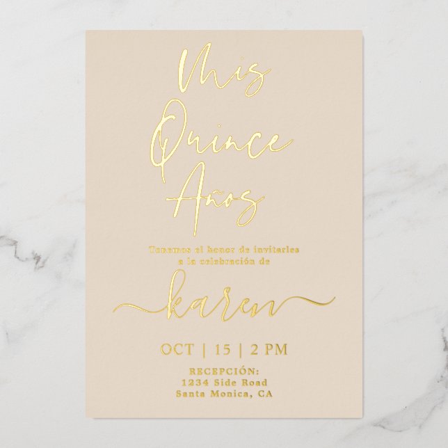 Véritable Gold Foil Quinceañera Invitation (Recto)
