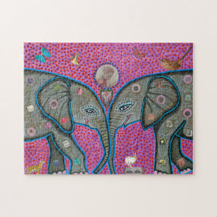 Véritable puzzle d'éléphants africains d'amour