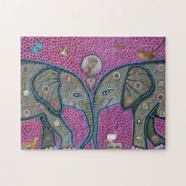Véritable puzzle d'éléphants africains d'amour (Horizontal)
