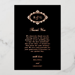 Véritable Rose Gold Foil Black Mariage Carte de re
