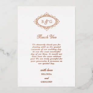 Véritable Rose Gold Foil Mariage blanc Carte de re