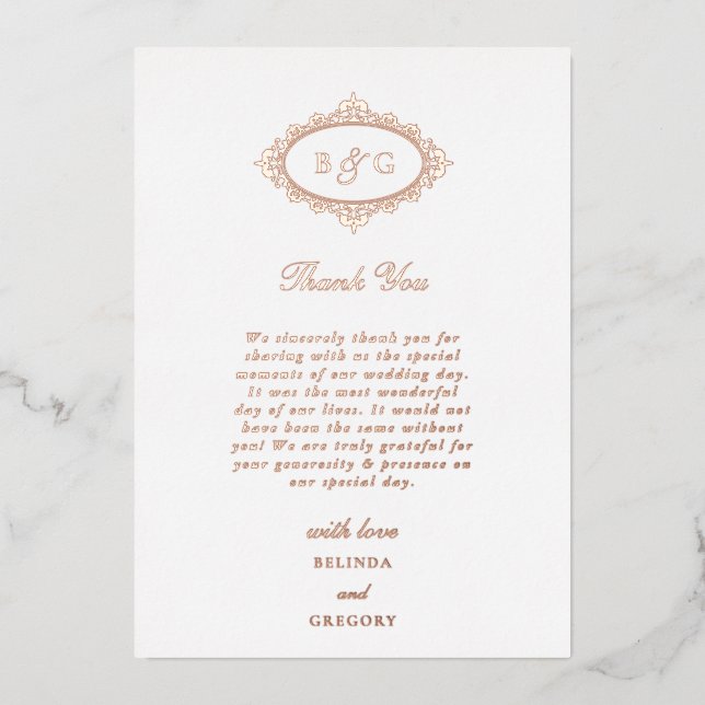 Véritable Rose Gold Foil Mariage blanc Carte de re (Recto)