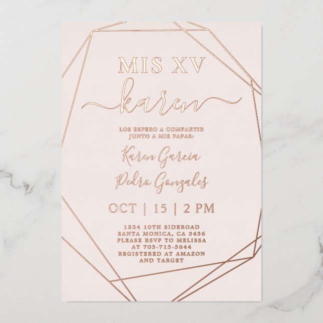 Véritable Rose Gold Foil Quinceañera Invitation (Recto)