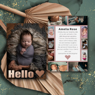 Véritable Rose Gold Photo Collage Faire-part bébé