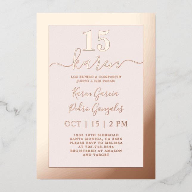 Véritable Rose Gold Quinceañera Invitation (Recto)