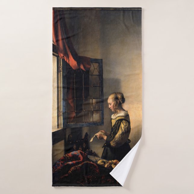 Vermeer - Fille lisant une lettre à une fenêtre ou (Serviette de bain)