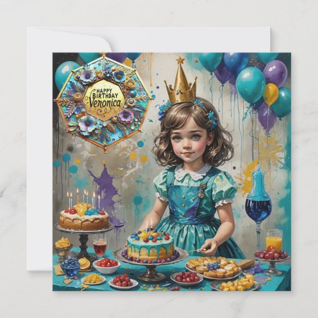VERONICA ~ Carte d'anniversaire ~ Turquoise (Devant)
