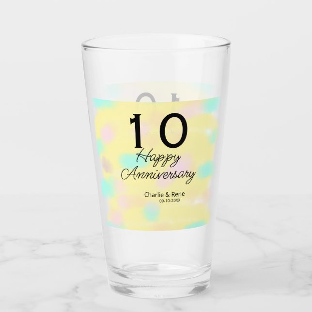 Verre 10 ans anniversaire de mariage jaune pastel nom ré (Devant)