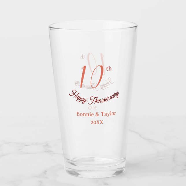 Verre 10e anniversaire de mariage nom pastel pêche rétro (Devant)