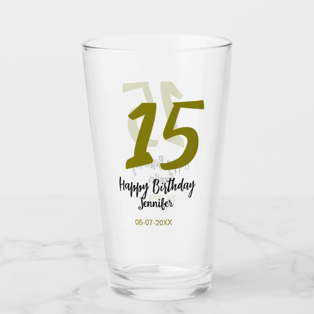 Verre 15e anniversaire quiencenera ajouter date année or (Devant)