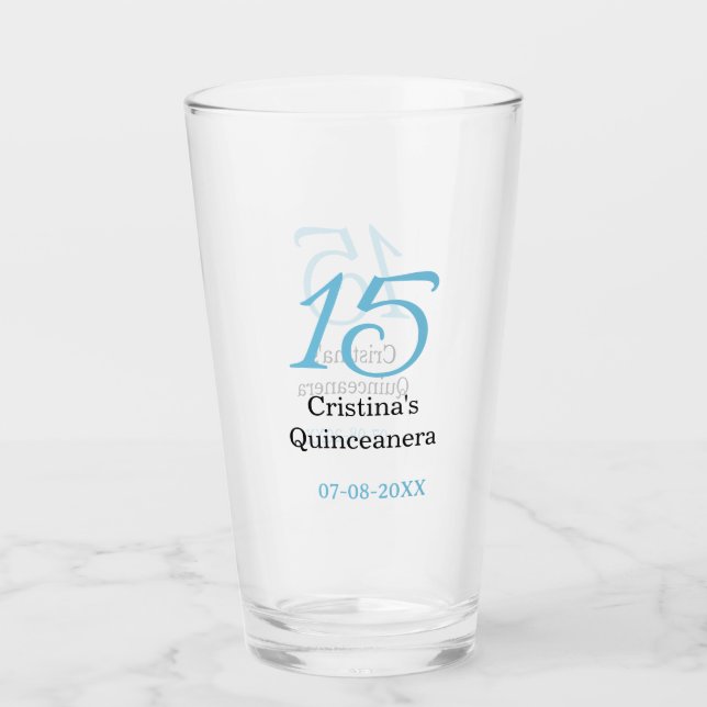 Verre 15th quinceanera birthday blue black bold letter n (Devant)