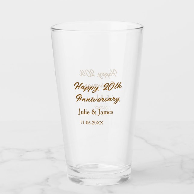 Verre 20e anniversaire marron doré nom datsimple heureux (Devant)