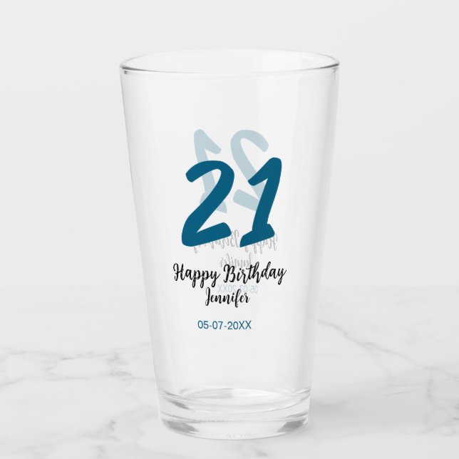 Verre 21 ans audacieux lettre bleue simple minimum (Devant)