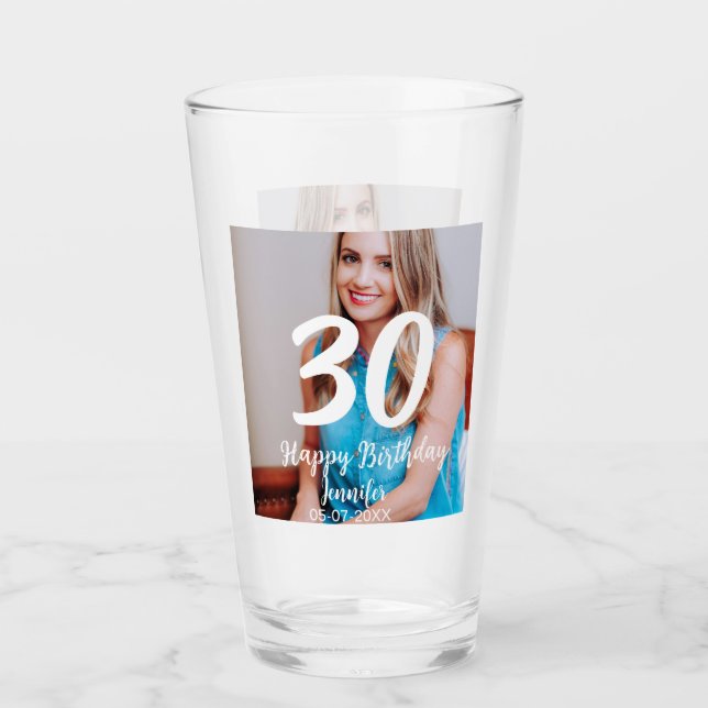 Verre 30e anniversaire ajouter nom date année photo blan (Devant)