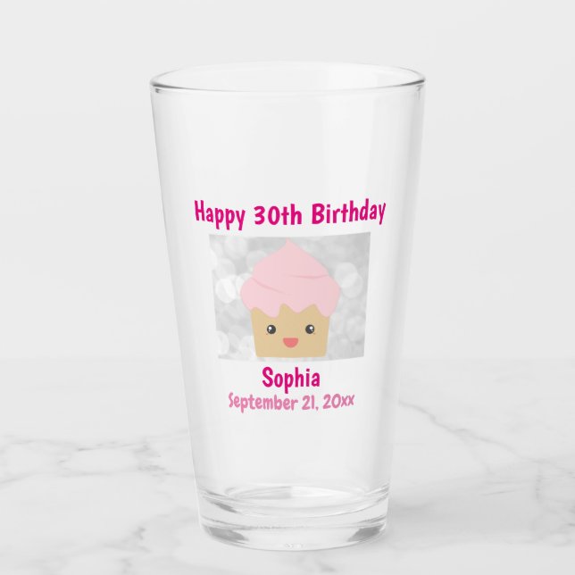 Verre 30e Joyeux anniversaire mignon Cupcake rose Souven (Devant)