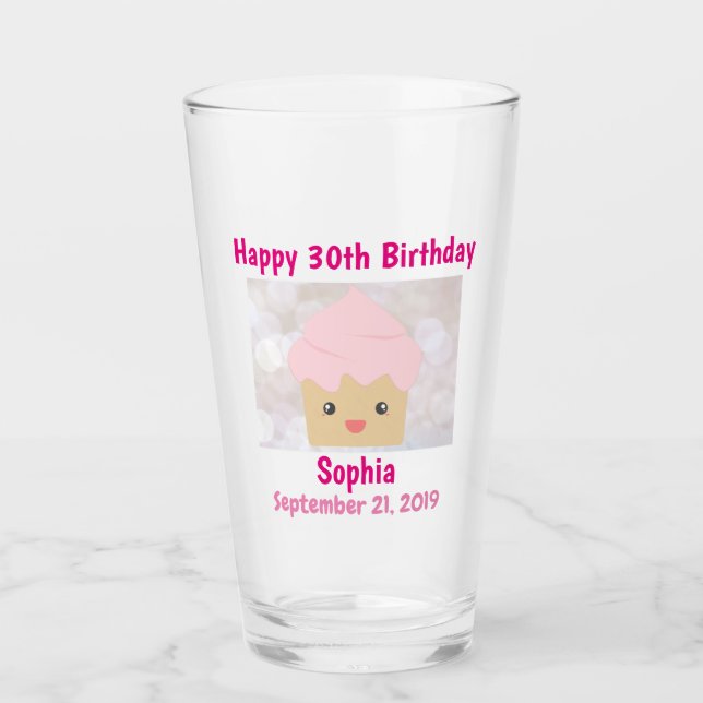 Verre 30e Joyeux anniversaire mignon Cupcake rose Souven (Devant)
