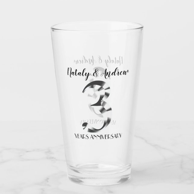 Verre 3e anniversaire Mariage d'argent métallique (Devant)