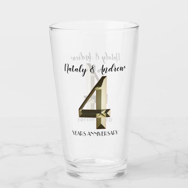 Verre 4e anniversaire Mariage d'or métallique (Devant)