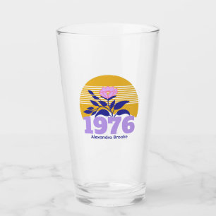 Verre 50e année d'anniversaire soleil floral jaune moder