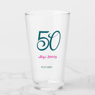 Verre 50e anniversaire ajouter nom année turquoise rose
