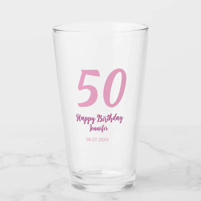 Verre 50e anniversaire ajouter nom date année rose rouge (Devant)