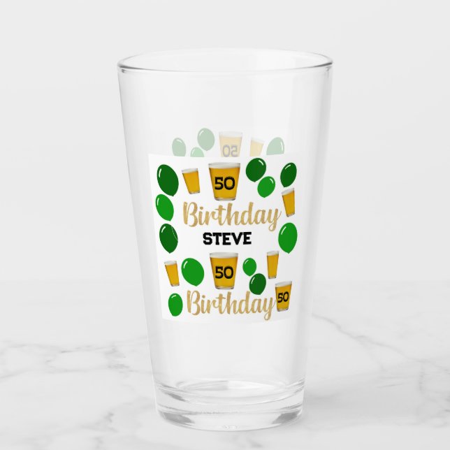Verre 50e anniversaire bières et ballons verts Coupe de  (Devant)
