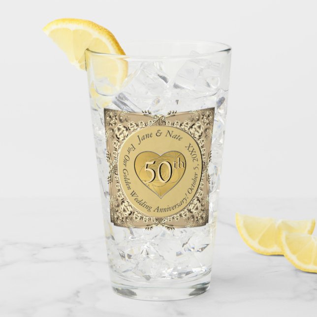 Verre 50ème Anniversaire de Mariage d'or (Devant glace)
