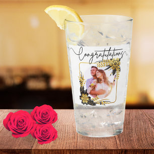 Verre 8e Anniversaire de Mariage Photo Noir & Or