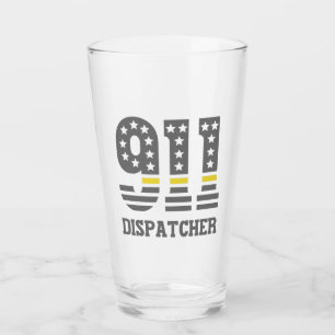Verre 911 Dispatcher USA Drapeau mince ligne jaune Urgen