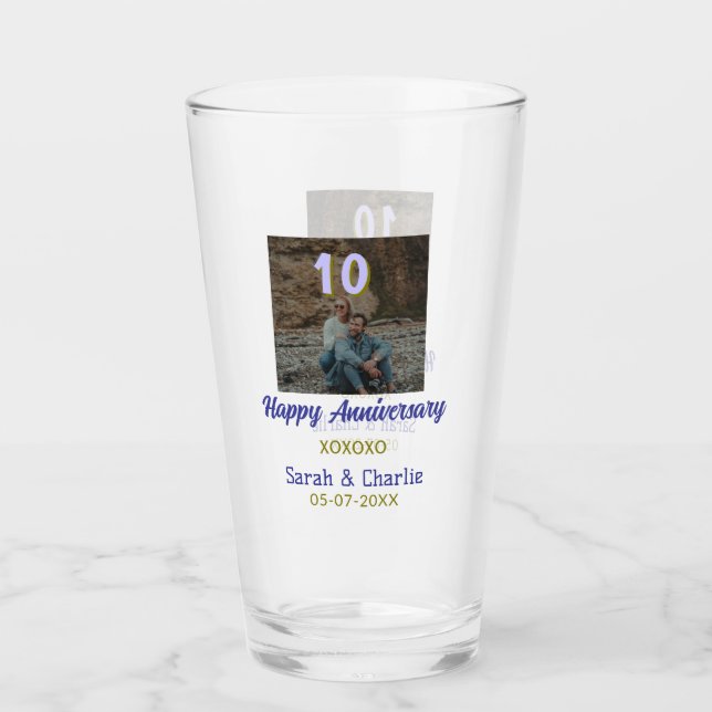 Verre À 10 ans d'anniversaire de mariage violet doré (Devant)