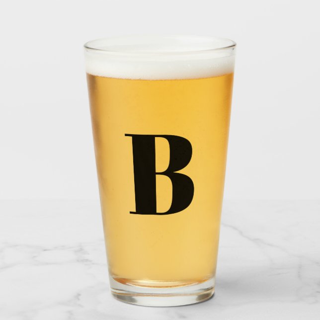 Verre à bière à initiale monogramme moderne  (Devant (rempli))